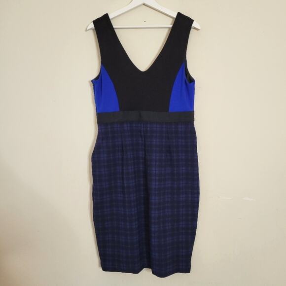 Anthropologie Bailey 44 Dress color block plaid sheath v-neck Sz L Pencil skirt - Picture 2 of 5